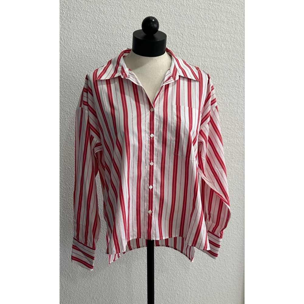 Anthropologie Harshman Woman’s COOPER Button up SHIRT Medium Red White striped - Picture 2 of 6